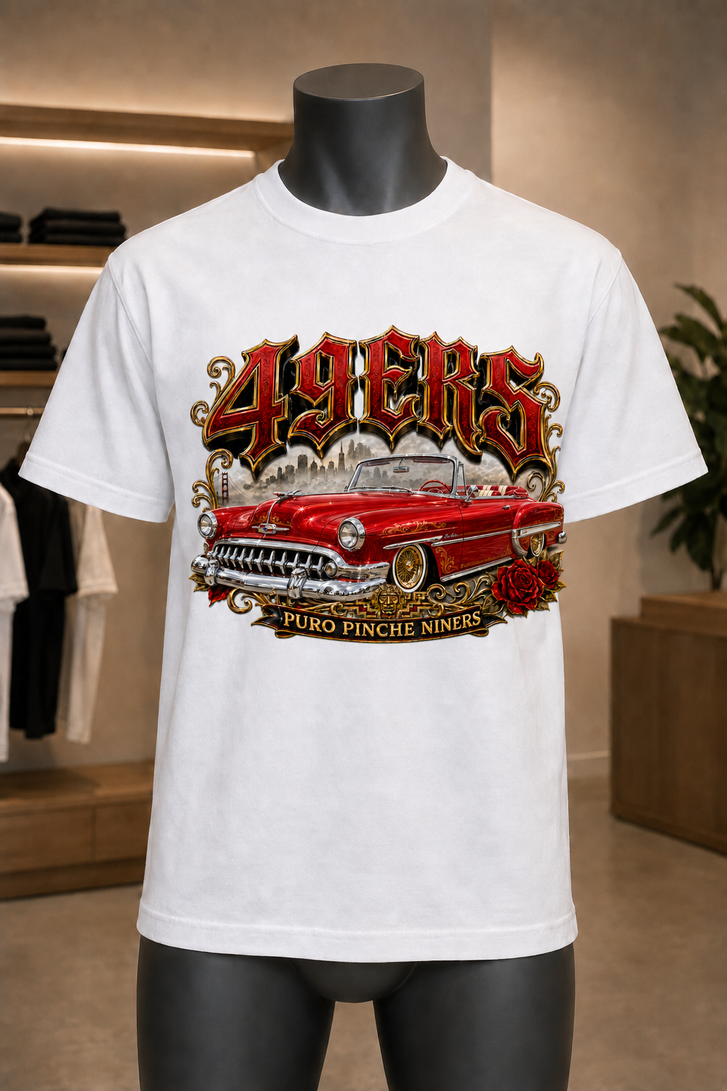 49ers Lowrider Collection 1954 Bel Air Premium White T-Shirt
