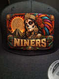 Aztec Catrina Hat Patch | Chicano Inspired Football Fan Art | UV Printed Leatherette Patch Hat | Bay Area Style Snapback