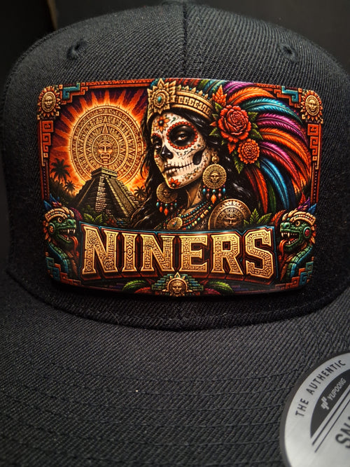 Aztec Catrina Hat Patch | Chicano Inspired Football Fan Art | UV Printed Leatherette Patch Hat | Bay Area Style Snapback