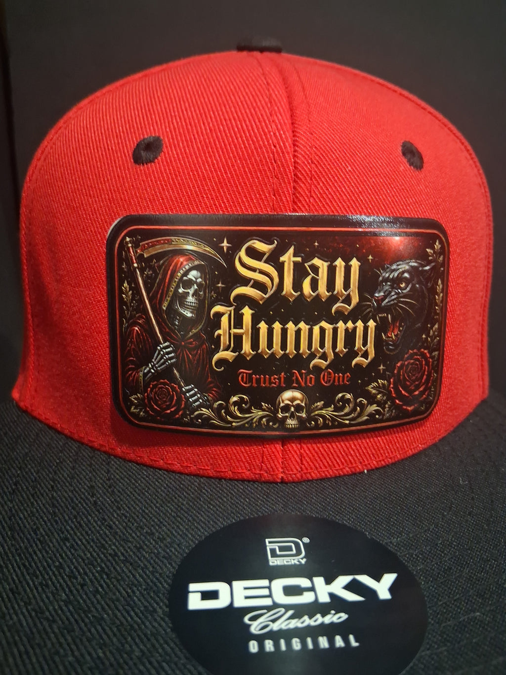 Stay Hungry Snapback Hat | Gothic Streetwear Cap | Premium Custom Patch