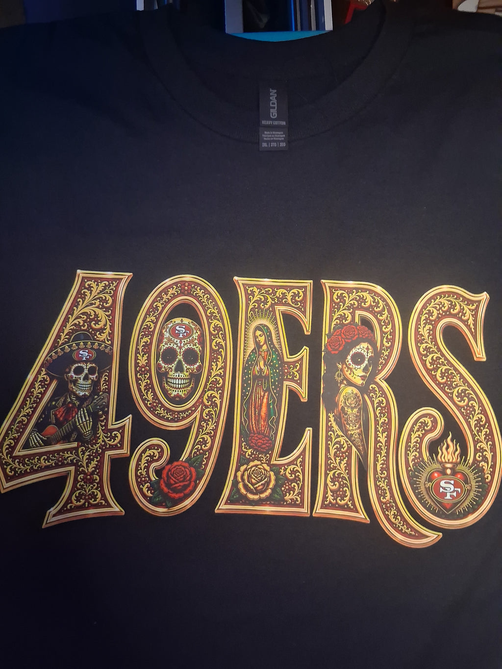 49ERS Gold Edition Día de los Muertos T-Shirt | Chicano Streetwear Graphic Tee