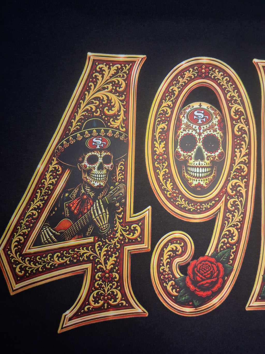 49ERS Gold Edition Día de los Muertos T-Shirt | Chicano Streetwear Graphic Tee