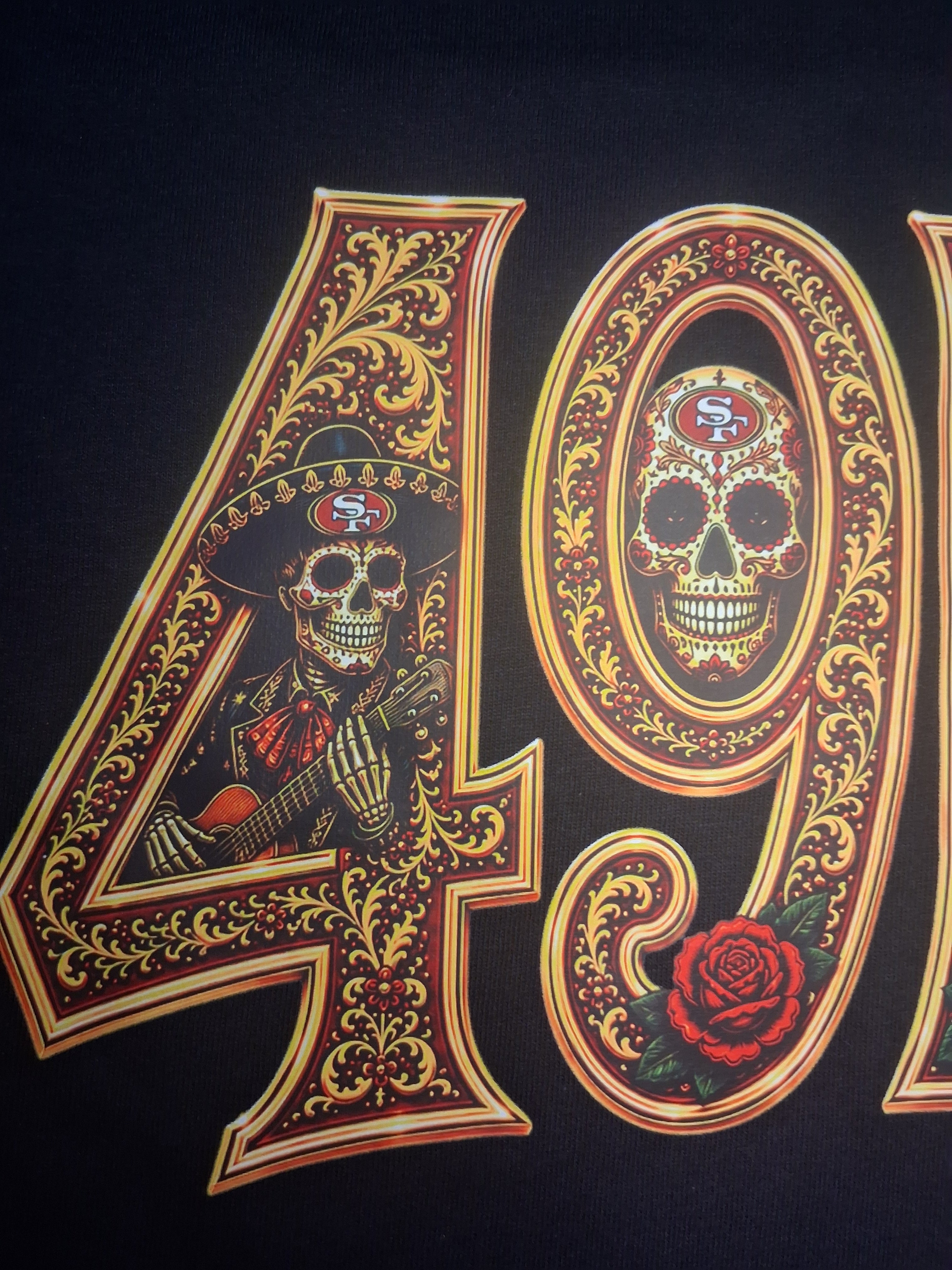 49ERS Gold Edition Día de los Muertos T-Shirt | Chicano Streetwear Graphic Tee