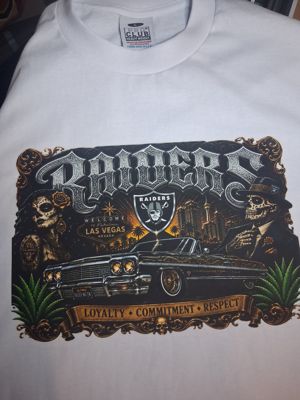 Raiders Chicano Lowrider Premium White Pro Club T-Shirt