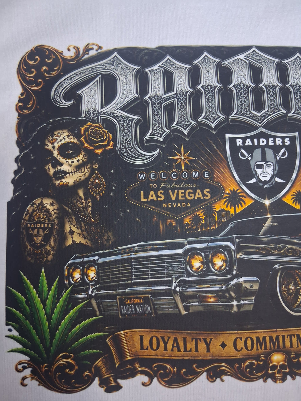 Raiders Chicano Lowrider Premium White Pro Club T-Shirt