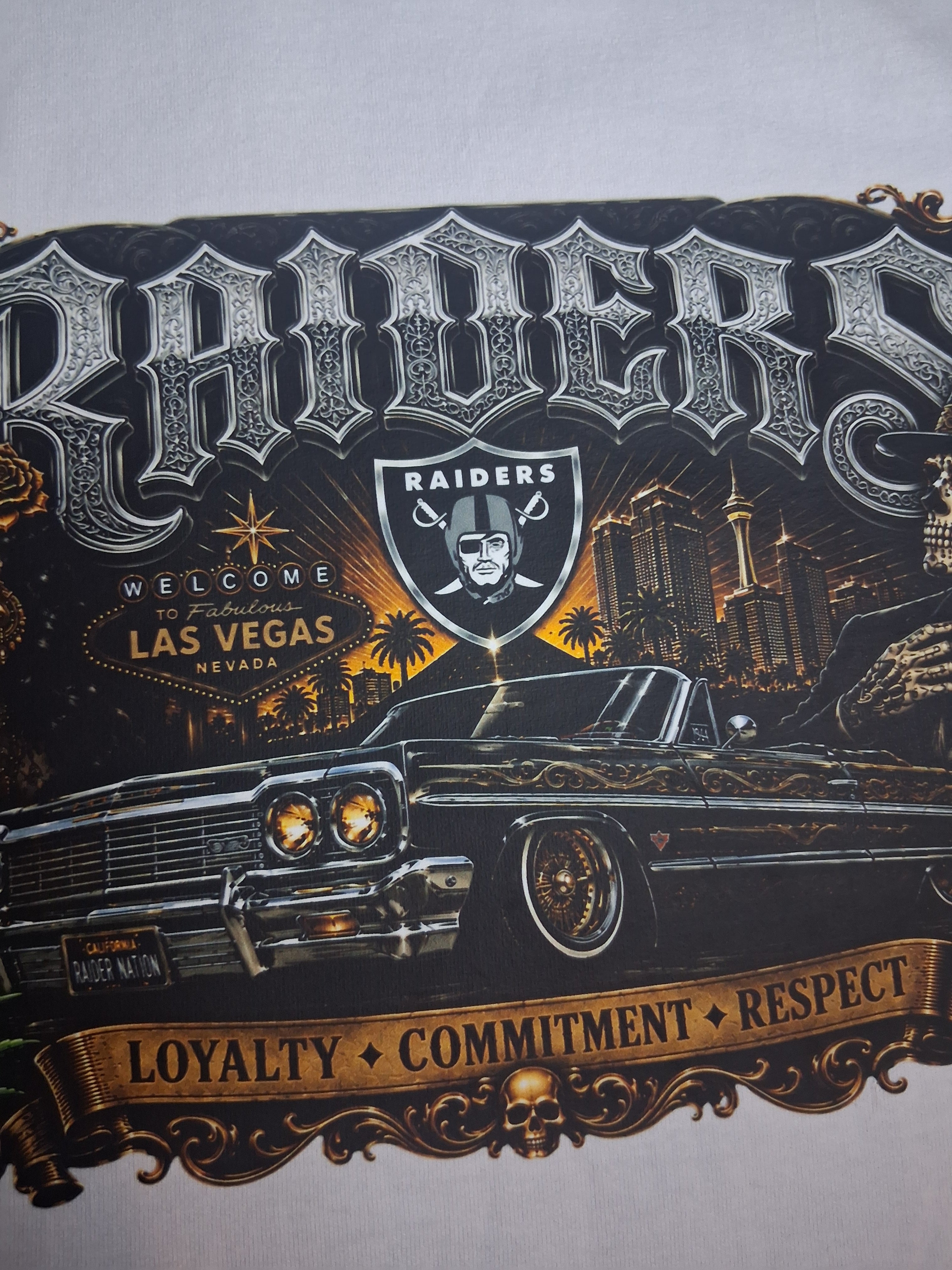 Raiders Chicano Lowrider Premium White Pro Club T-Shirt