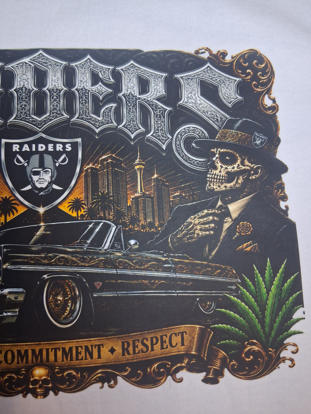 Raiders Chicano Lowrider Premium White Pro Club T-Shirt