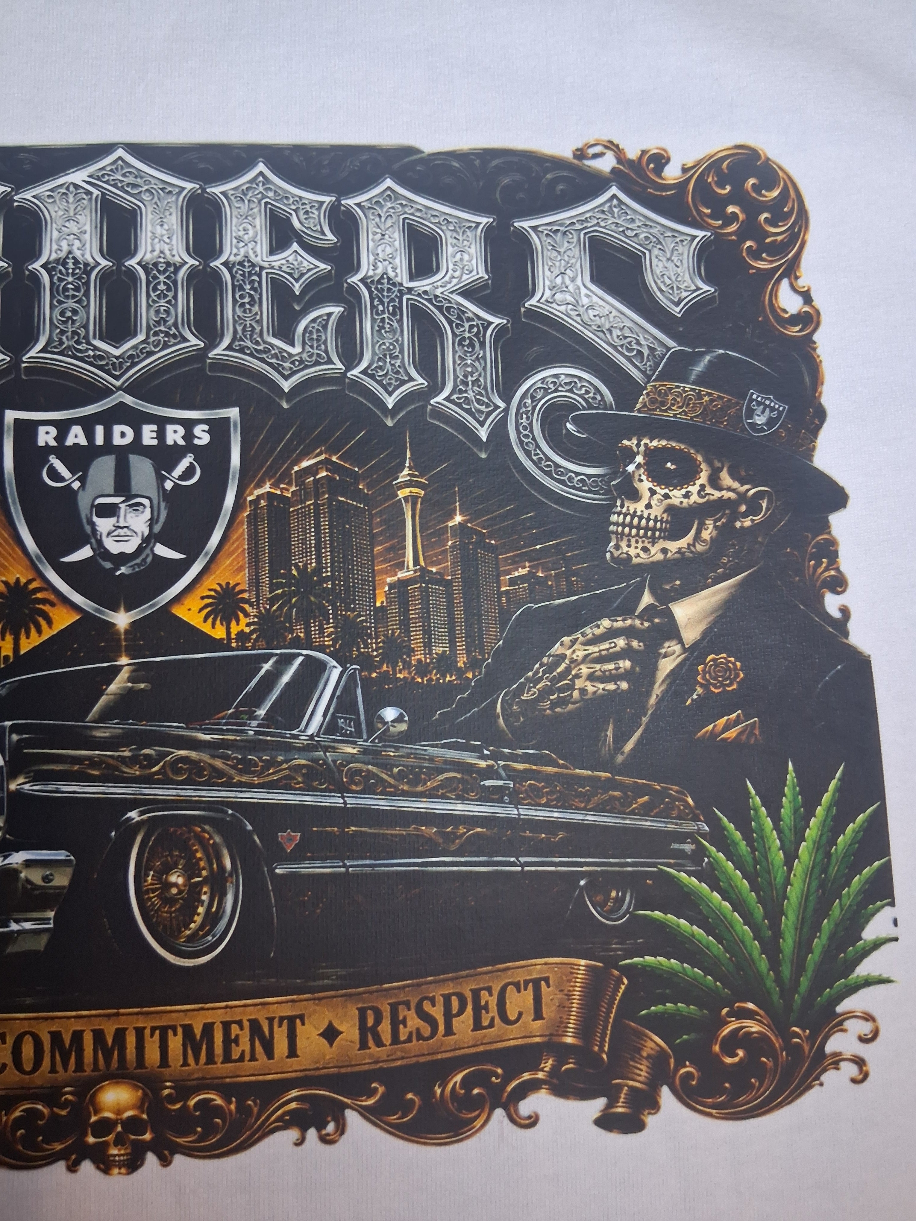 Raiders Chicano Lowrider Premium White Pro Club T-Shirt
