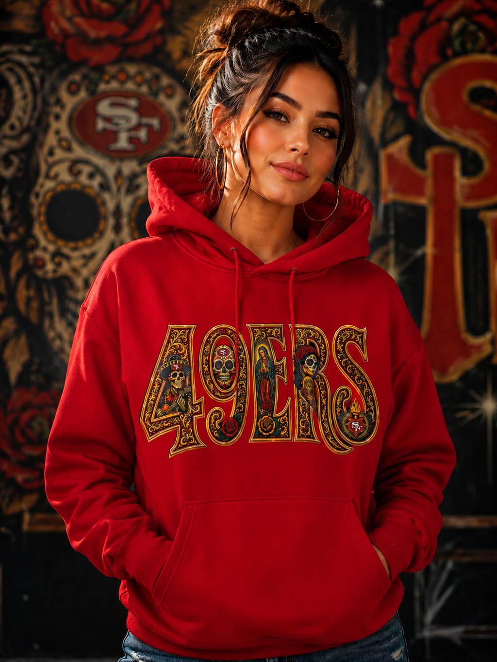 49ERS Día de los Muertos Premium Hoodie – Wear Your Faithful Pride in Style