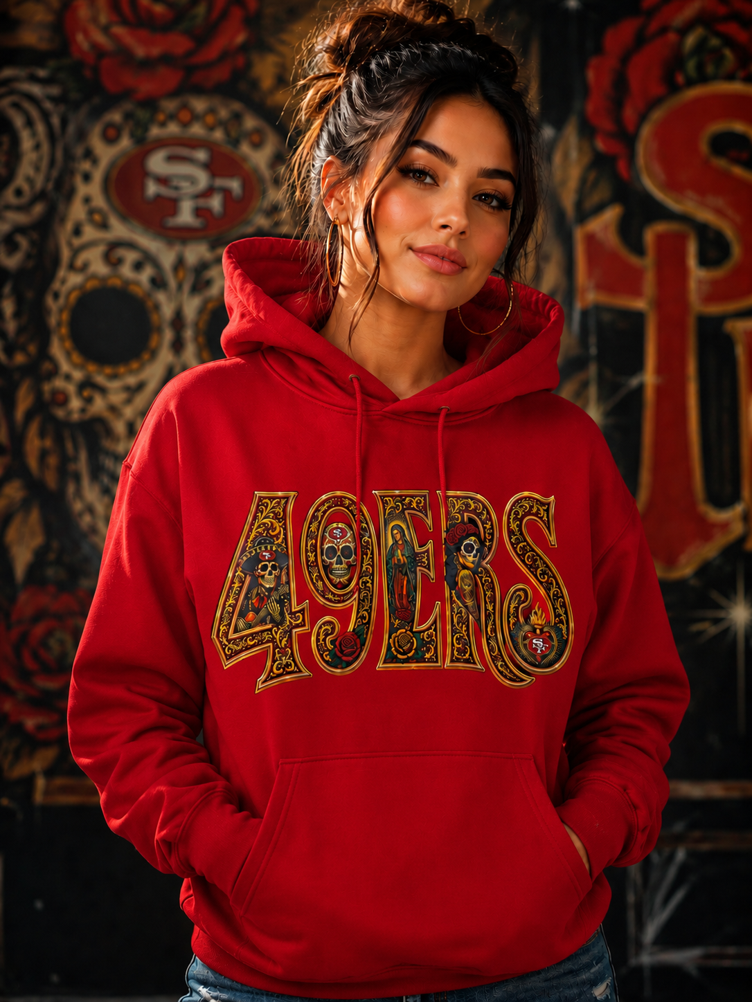 49ERS Día de los Muertos Premium Hoodie – Wear Your Faithful Pride in Style