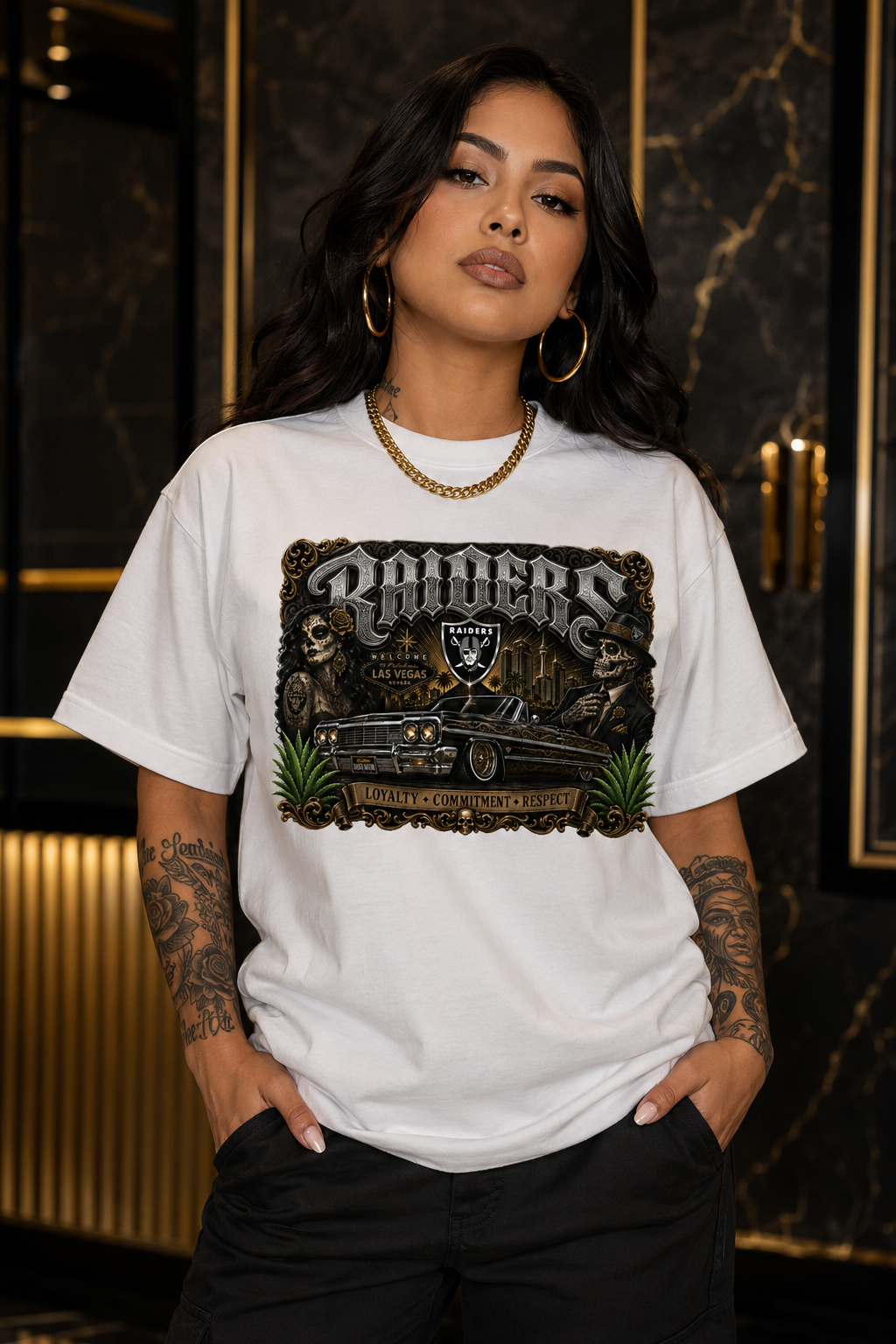 Raiders Chicano Lowrider Premium White Pro Club T-Shirt