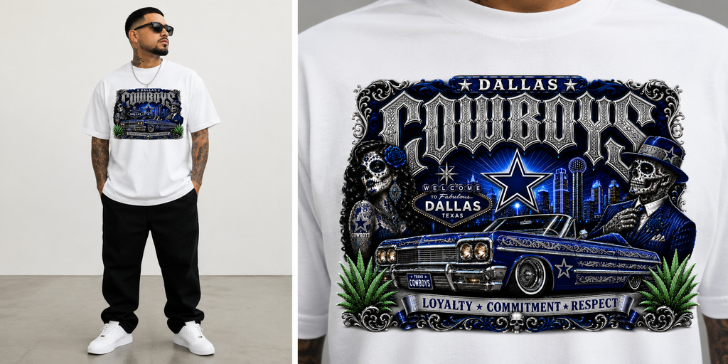 Dallas Cowboys Chicano Lowrider Premium White T-Shirt | Pro Club