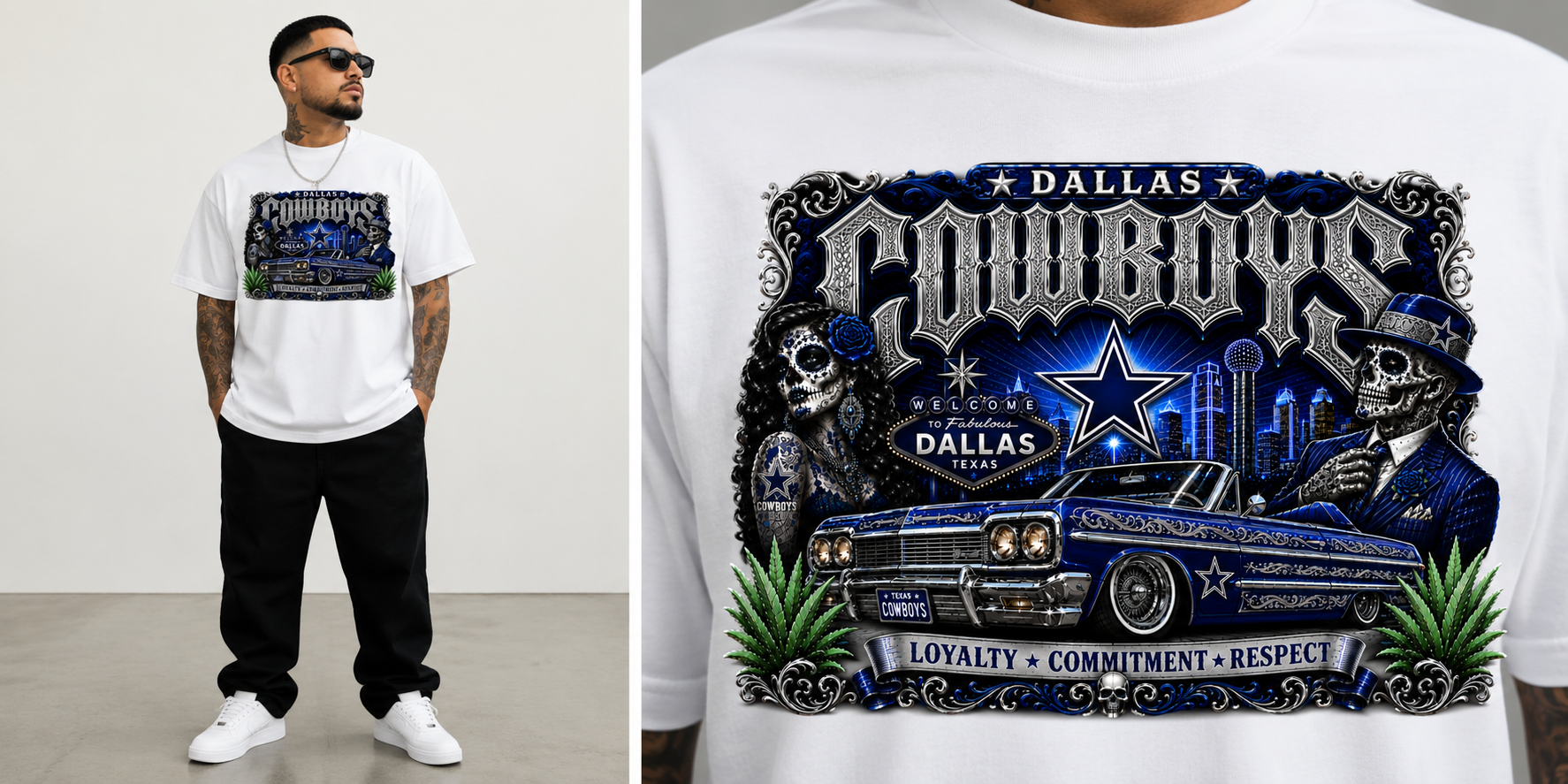 Dallas Cowboys Chicano Lowrider Premium White T-Shirt | Pro Club