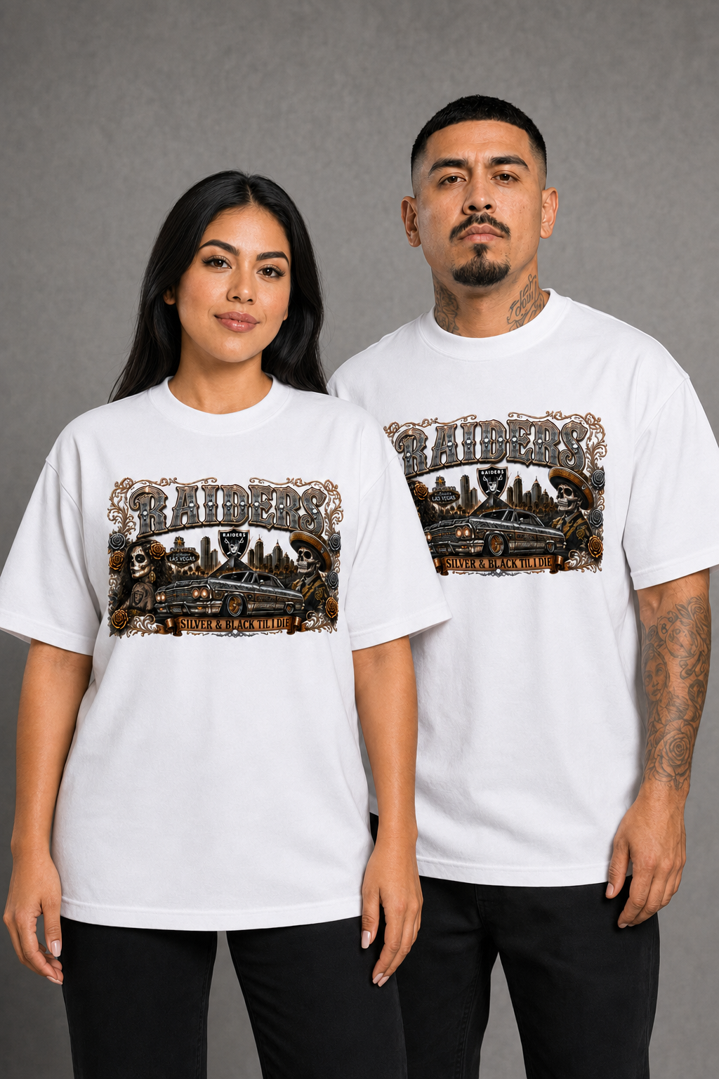 Raiders Silver & Black Chicano Lowrider T-Shirt