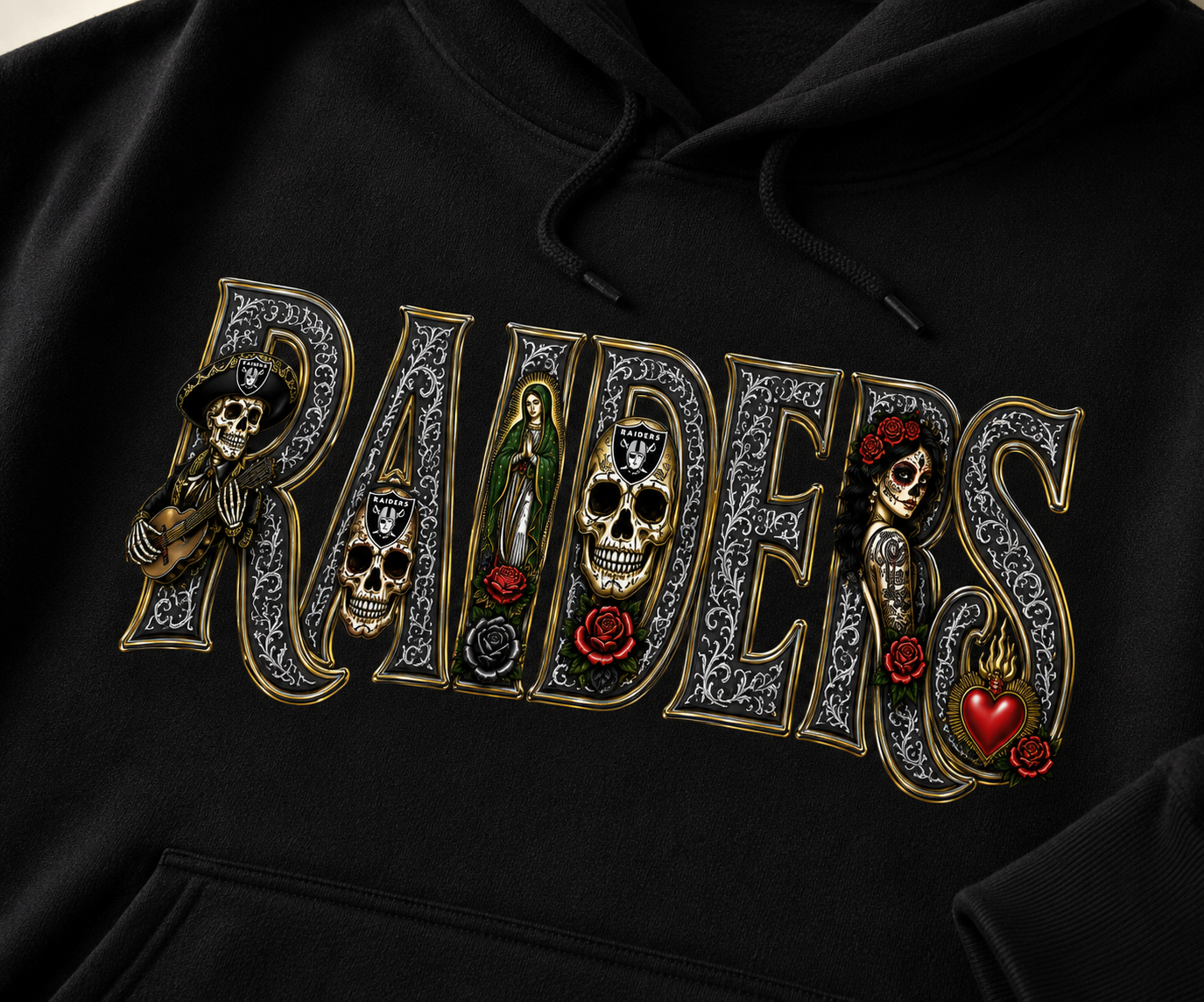 RAIDERS Día de los Muertos Premium Hoodie | Chicano Streetwear |