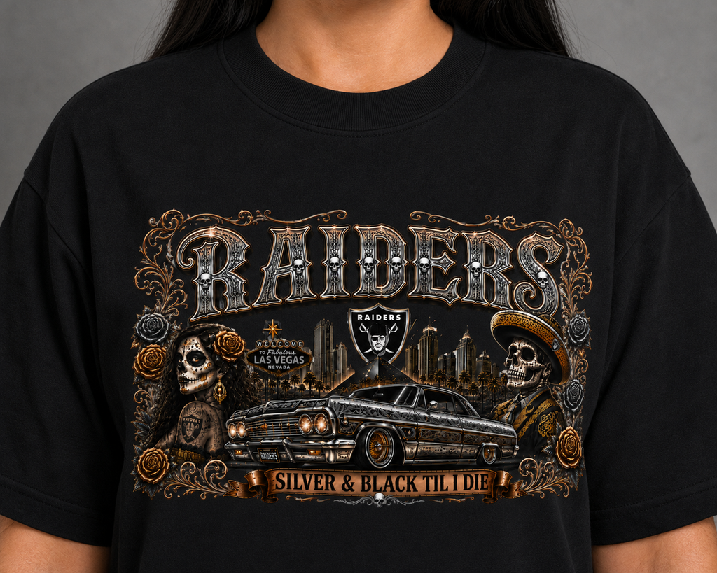 Raiders Silver & Black Chicano Lowrider T-Shirt