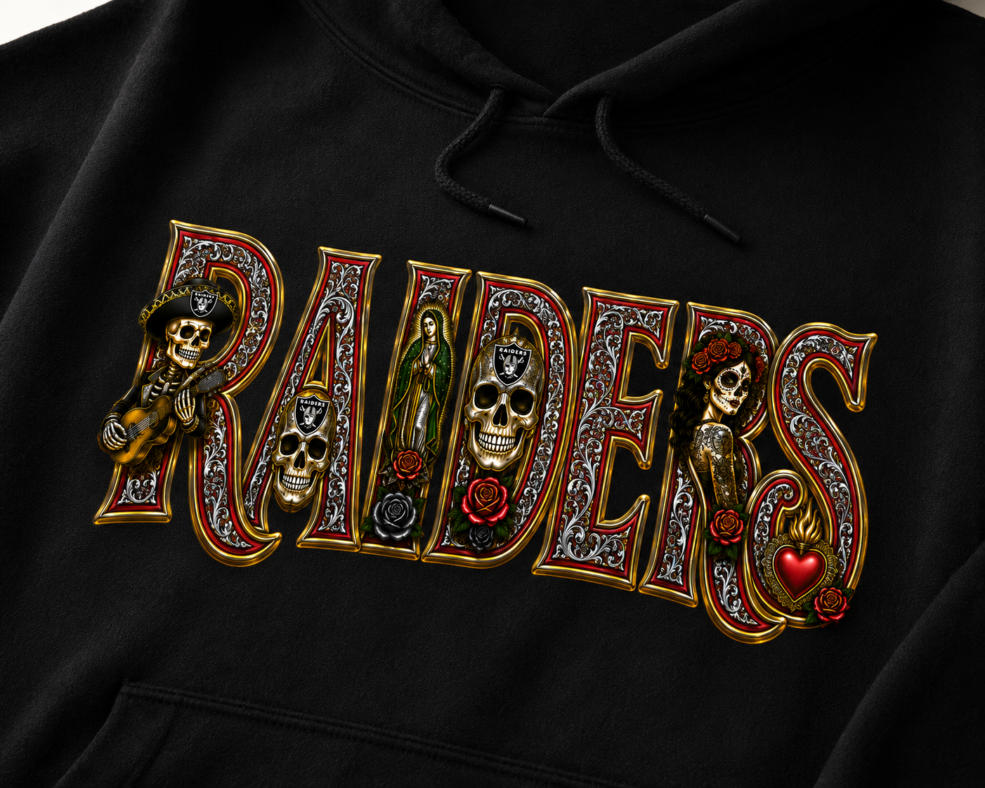 RAIDERS Día de los Muertos Premium Hoodie | Chicano Streetwear |