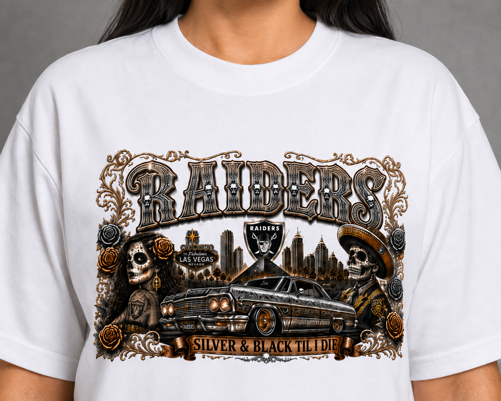 Raiders Silver & Black Chicano Lowrider T-Shirt