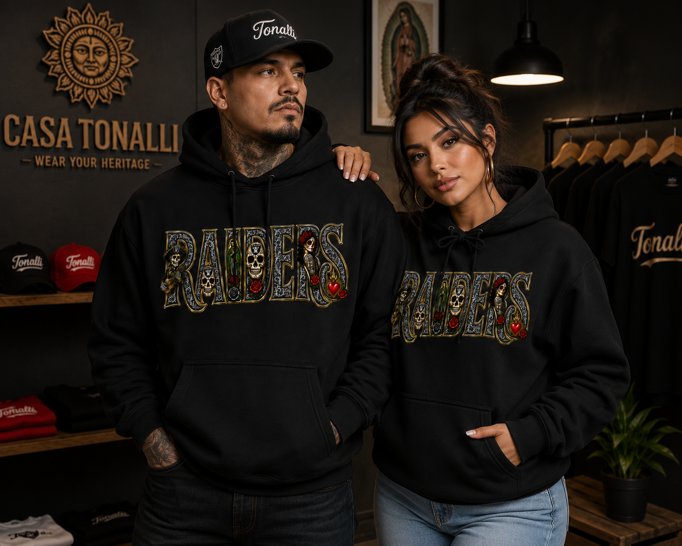 RAIDERS Día de los Muertos Premium Hoodie | Chicano Streetwear |