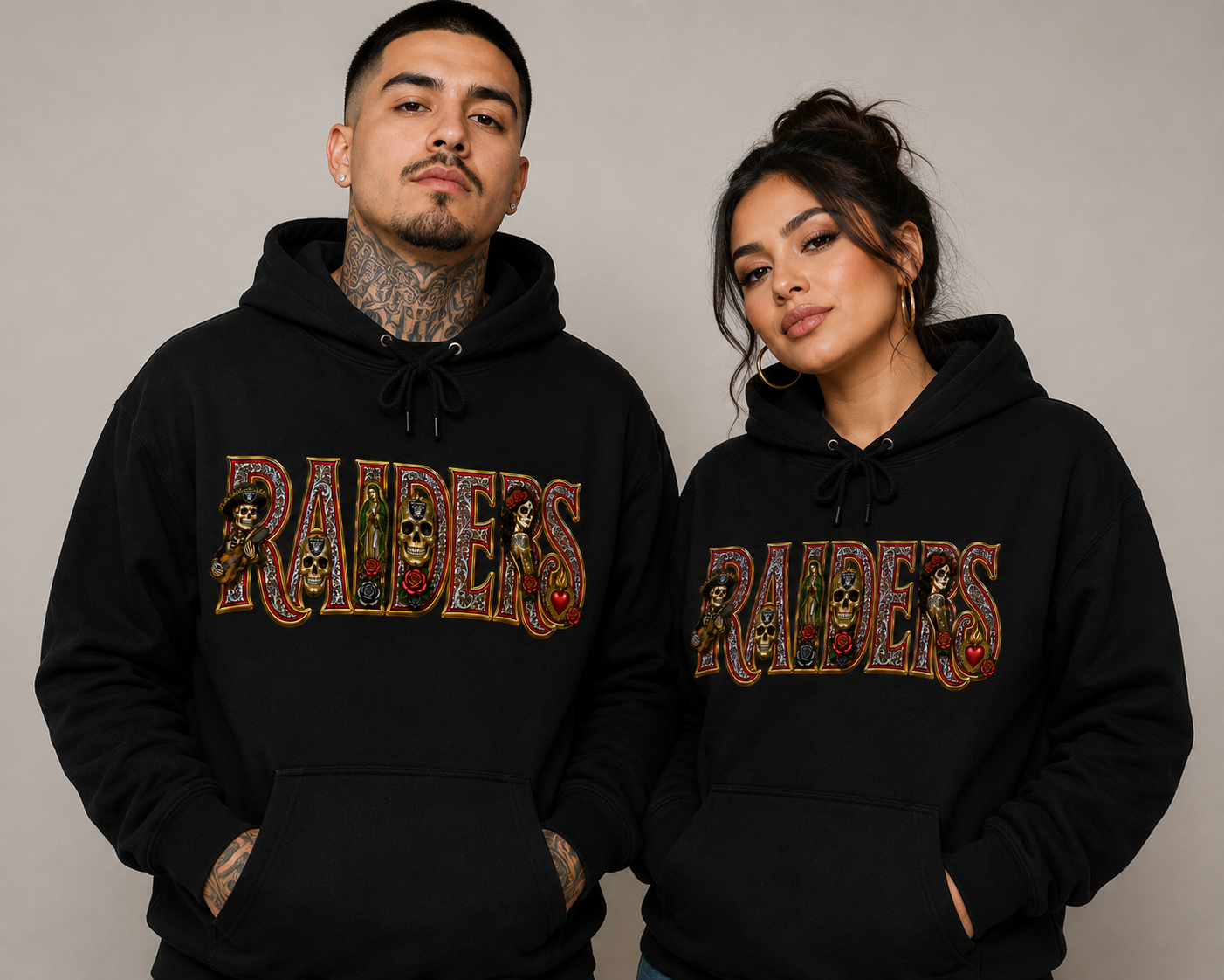 RAIDERS Día de los Muertos Premium Hoodie | Chicano Streetwear |