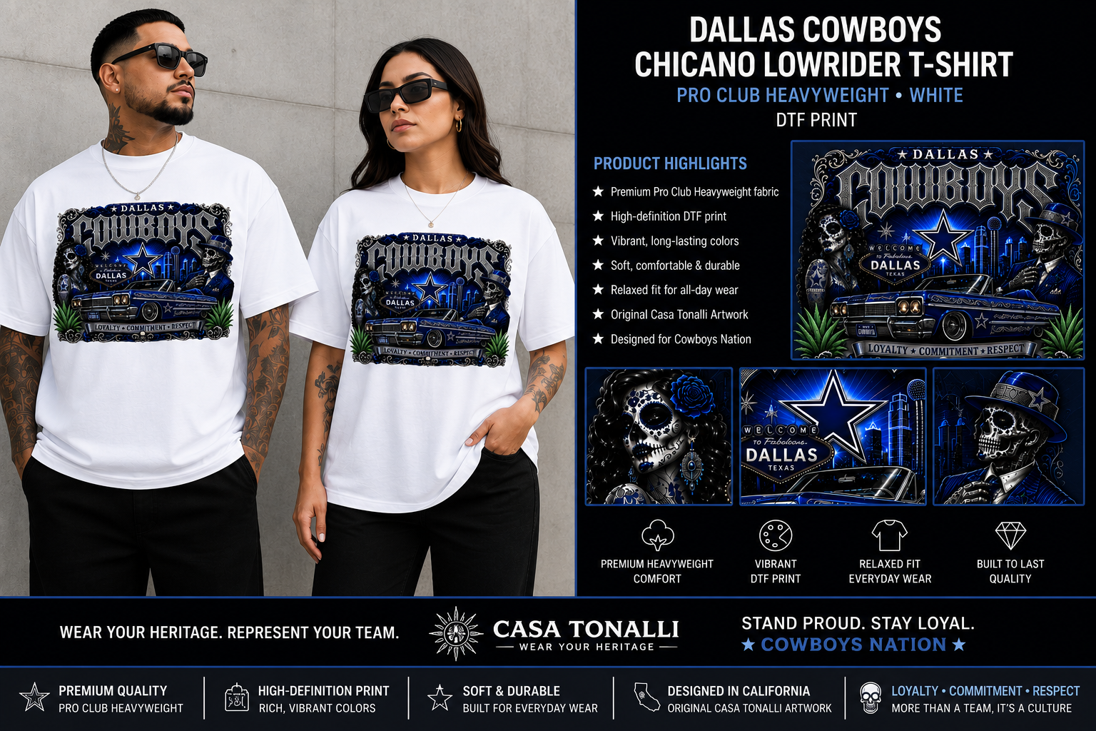 Dallas Cowboys Chicano Lowrider Premium White T-Shirt | Pro Club
