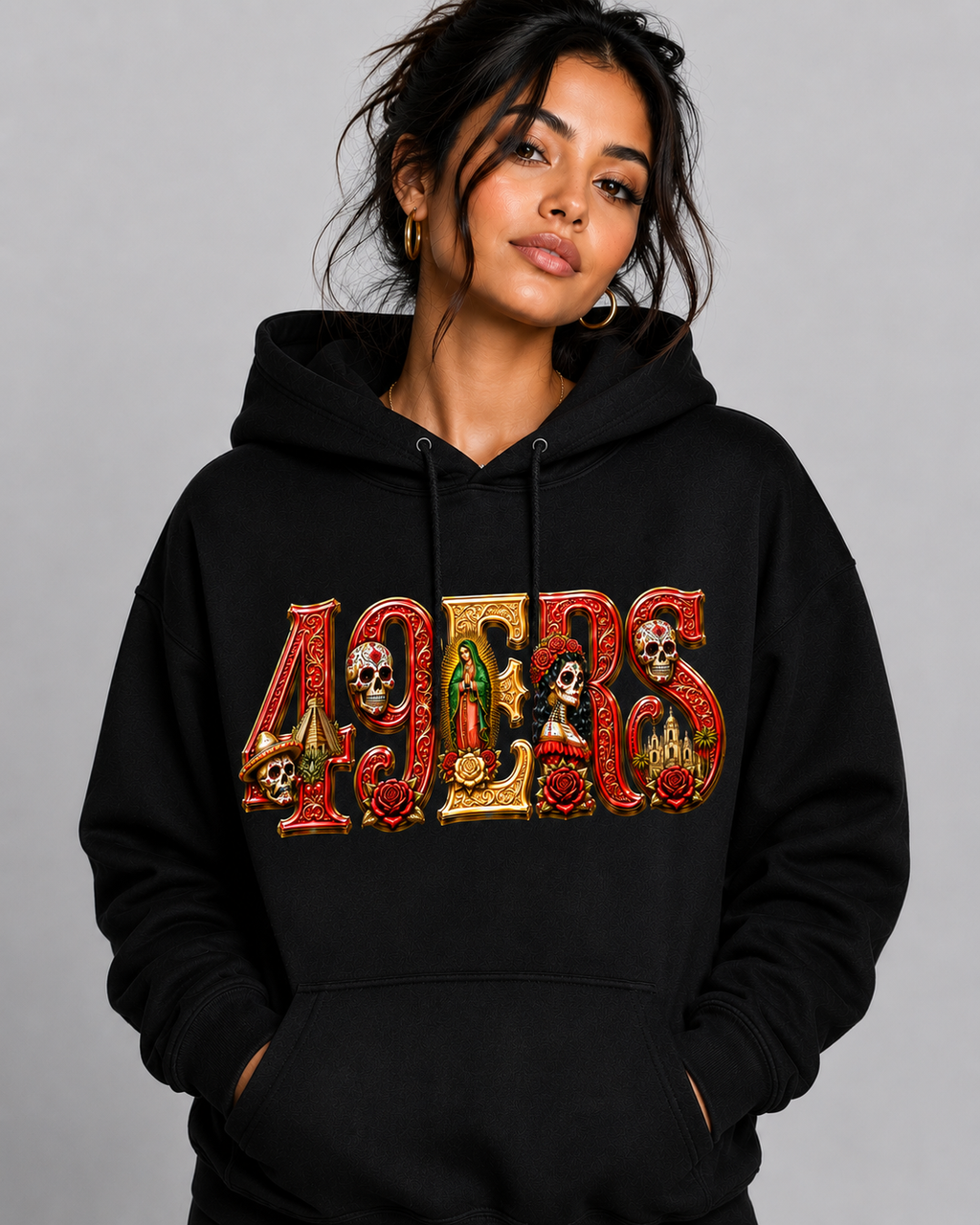49ERS Mexican Heritage Black Hoodie – Día de los Muertos Streetwear
