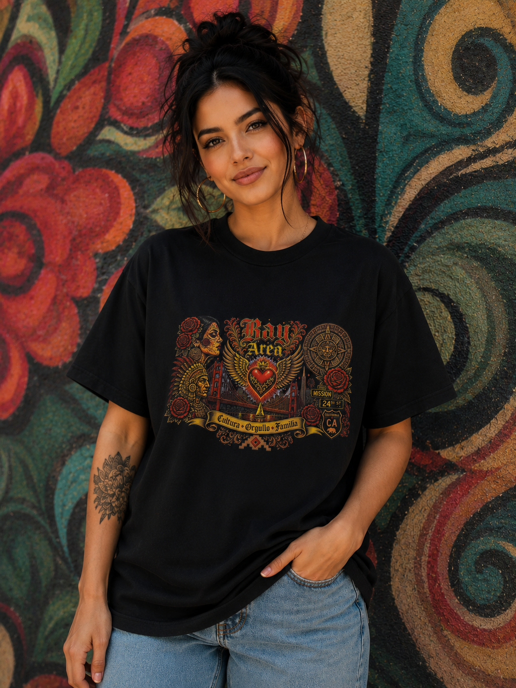 Cultura Orgullo Familia Tee | Bay Area Chicano Aztec Lowrider Graphic Shirt