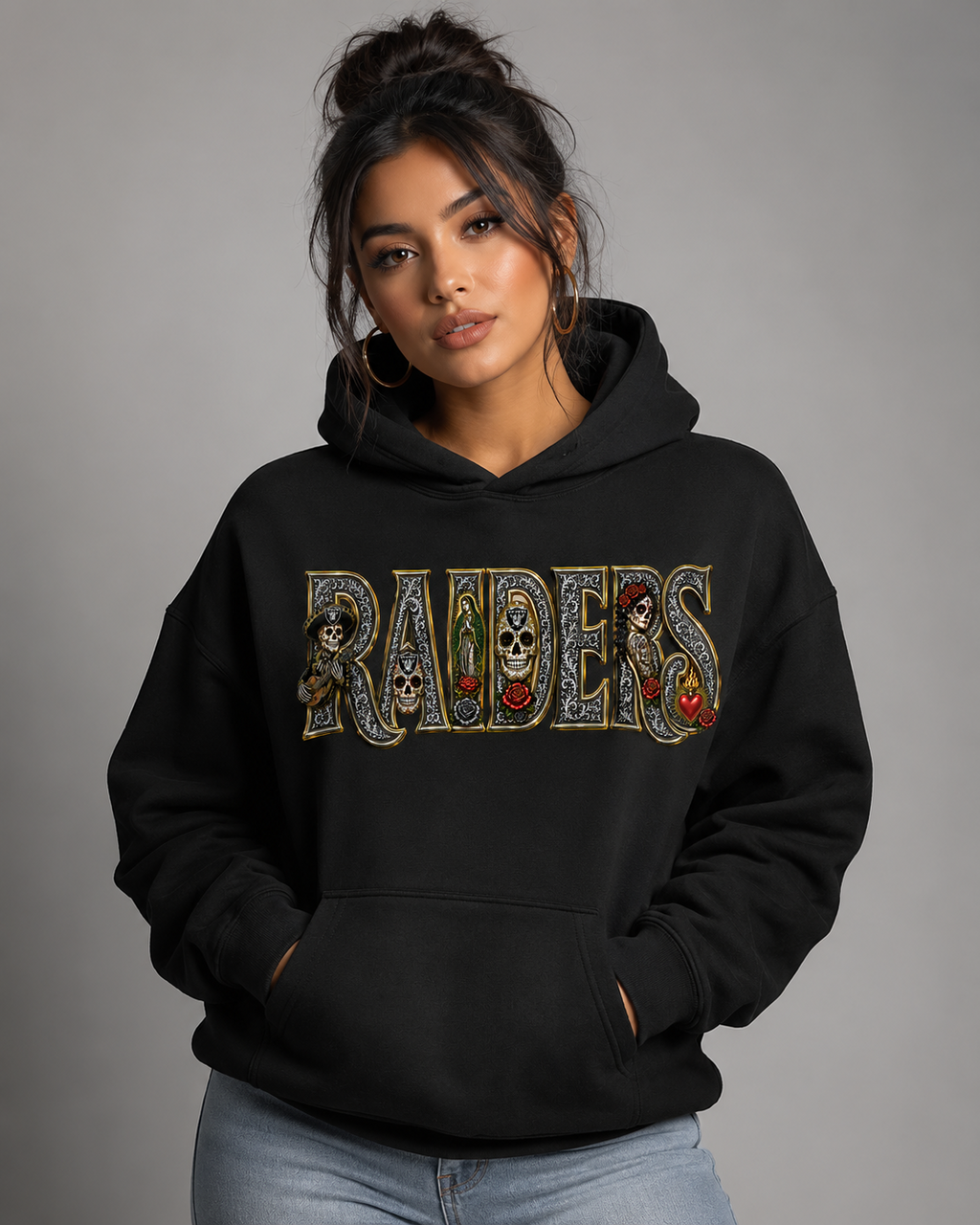 RAIDERS Día de los Muertos Premium Hoodie | Chicano Streetwear |