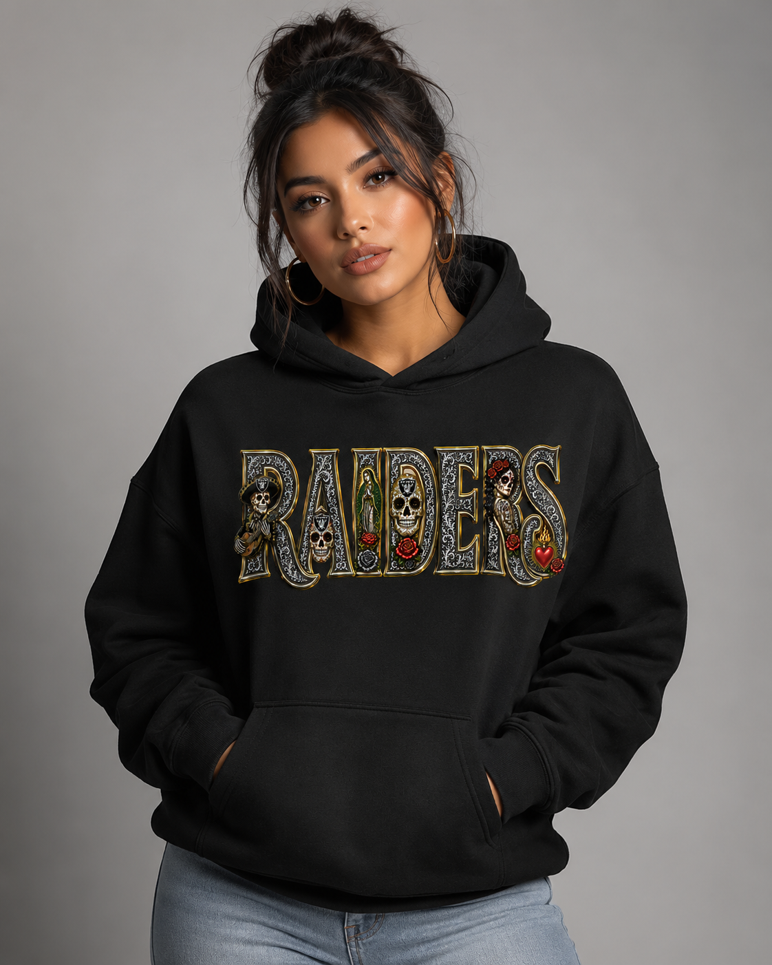 RAIDERS Día de los Muertos Premium Hoodie | Chicano Streetwear |
