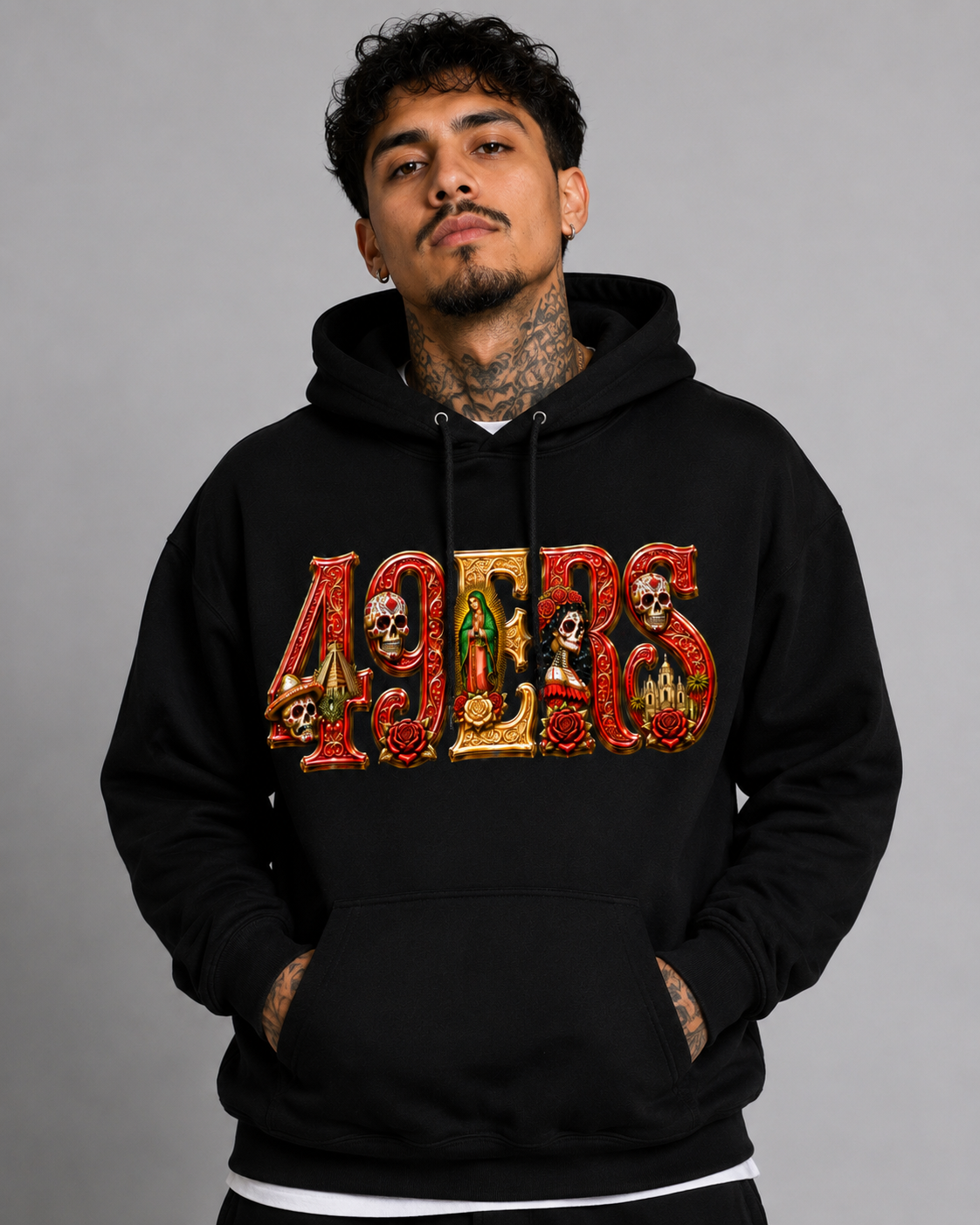 49ERS Mexican Heritage Black Hoodie – Día de los Muertos Streetwear