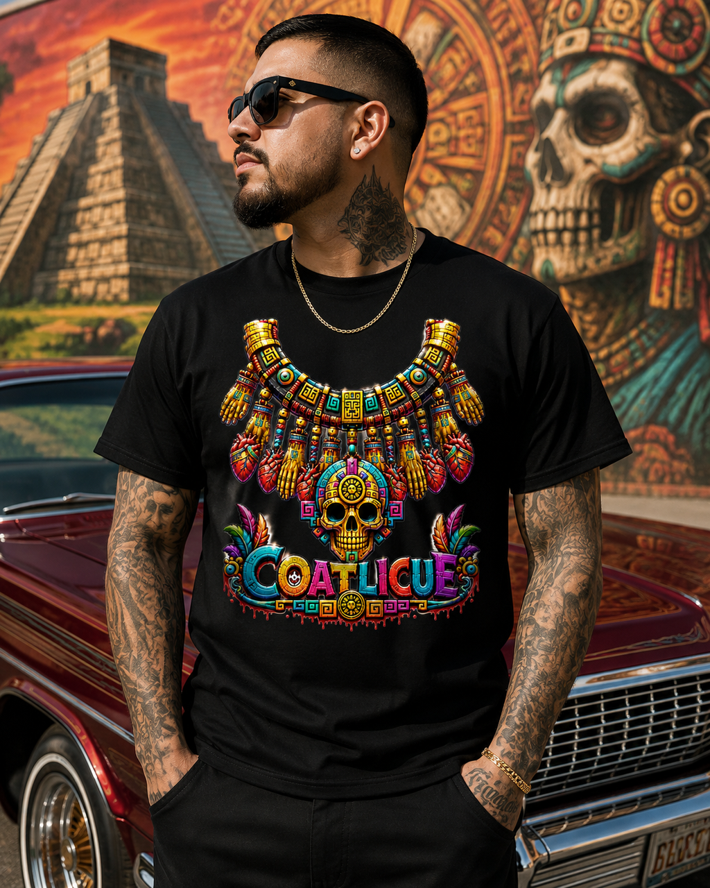 Coatlicue Aztec Skull Graphic T-Shirt