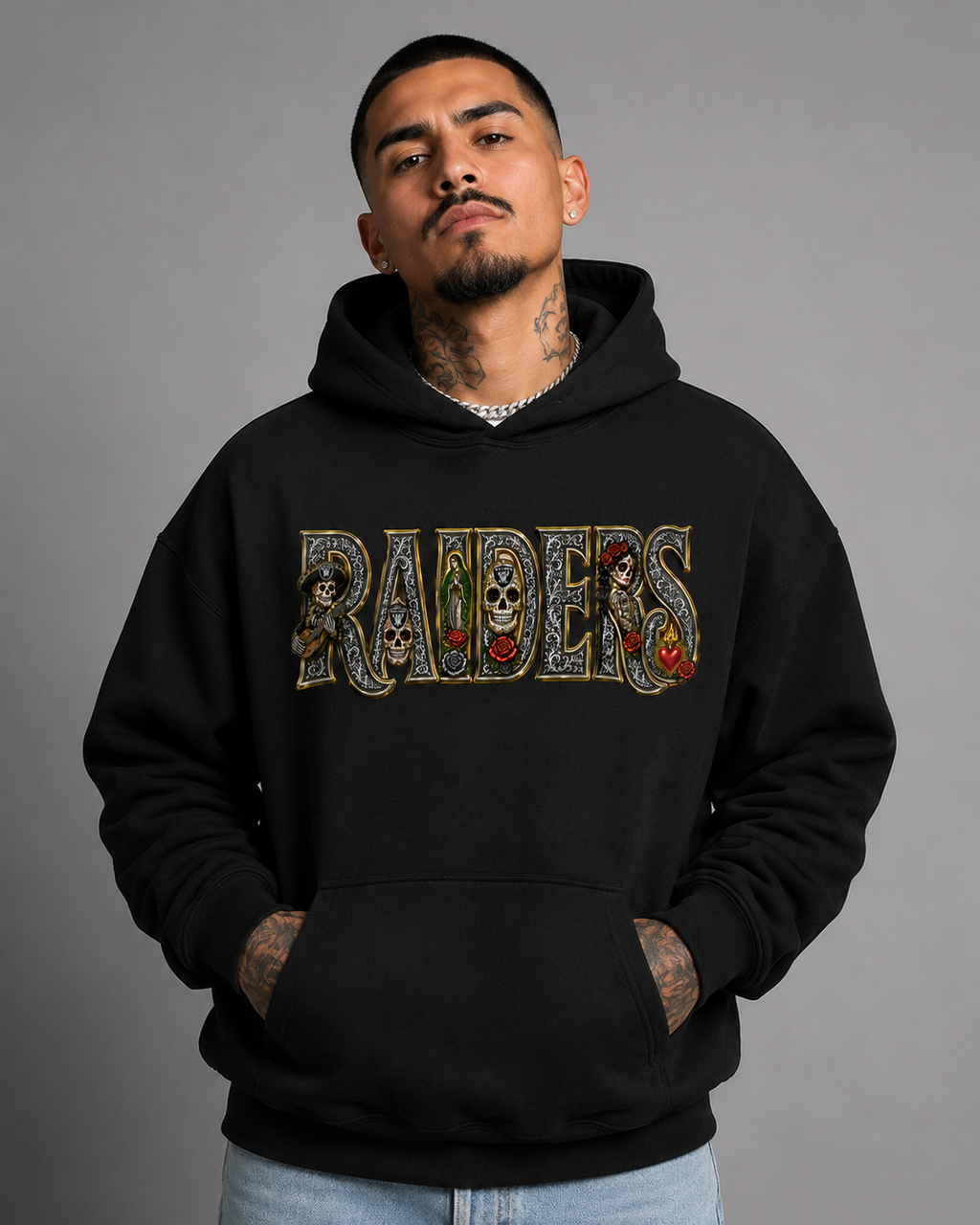 RAIDERS Día de los Muertos Premium Hoodie | Chicano Streetwear |