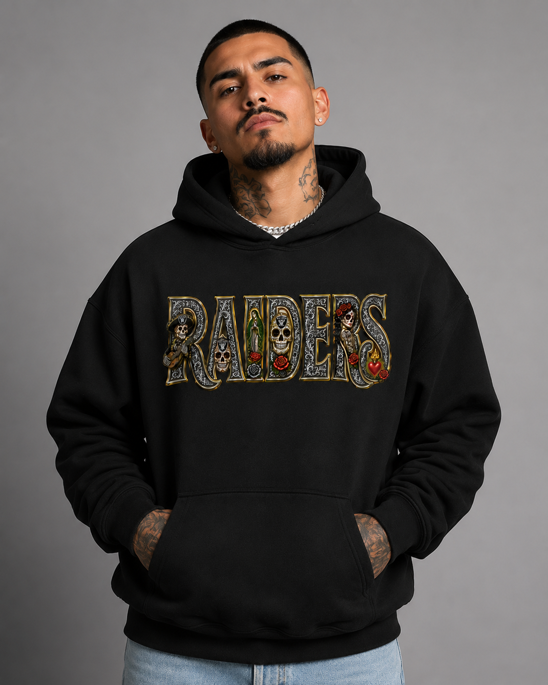 RAIDERS Día de los Muertos Premium Hoodie | Chicano Streetwear |