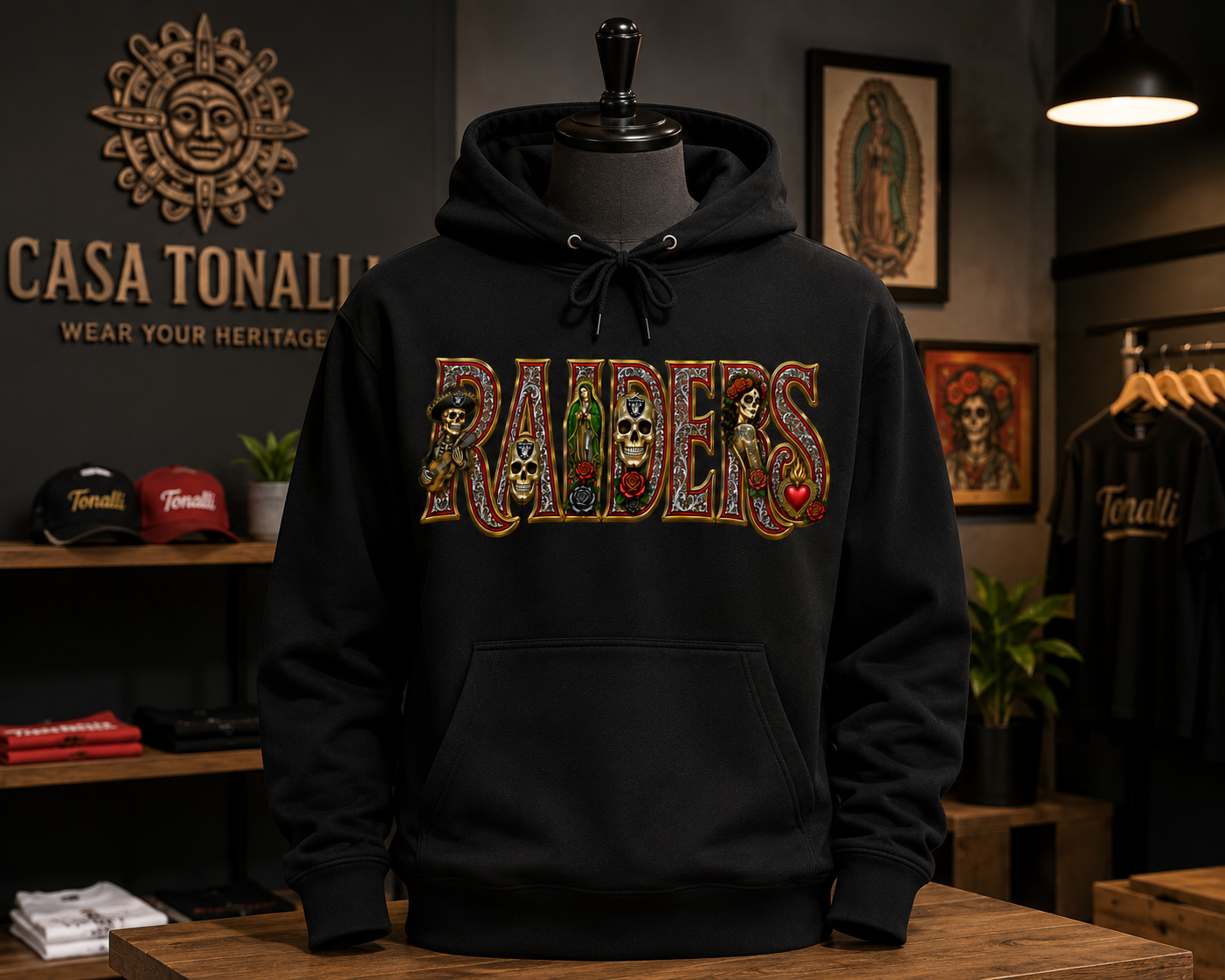 RAIDERS Día de los Muertos Premium Hoodie | Chicano Streetwear |