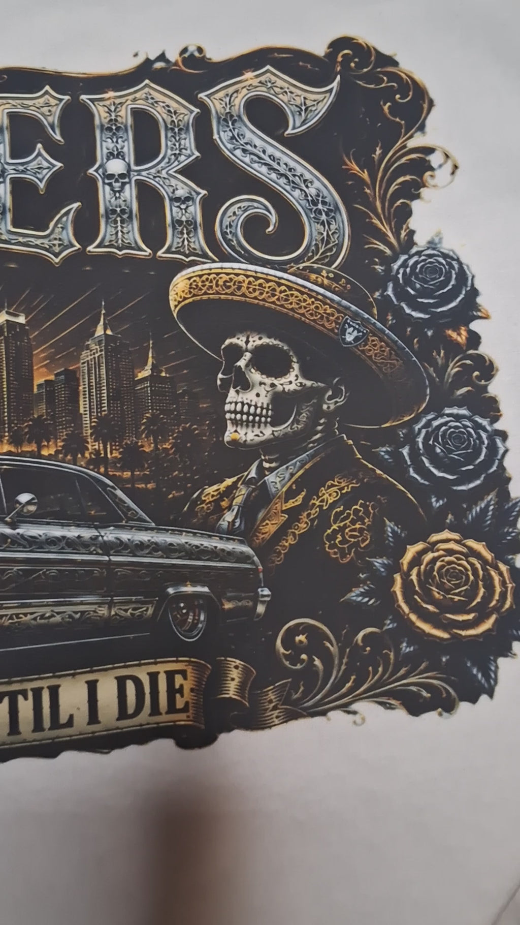 Raiders Silver & Black Chicano Lowrider Premium White T-Shirt