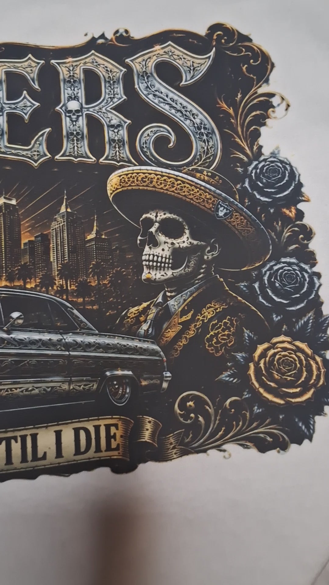 Raiders Silver & Black Chicano Lowrider Premium White T-Shirt