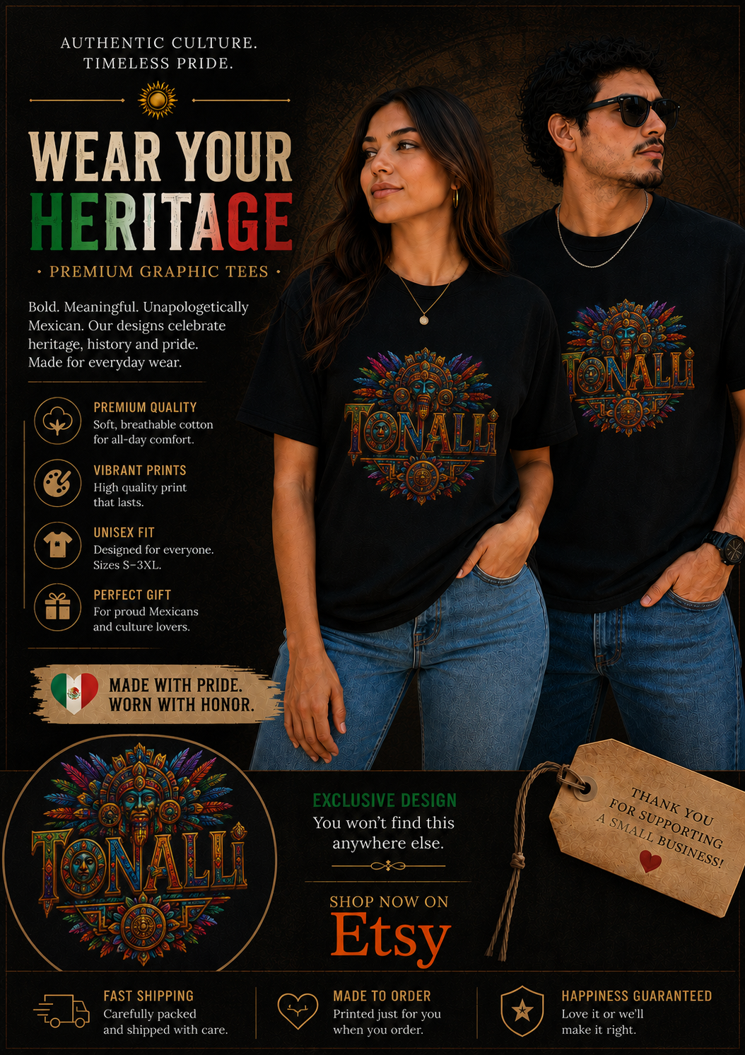 TONALLI Aztec Heritage T-Shirt | Mexican Culture Streetwear Tee